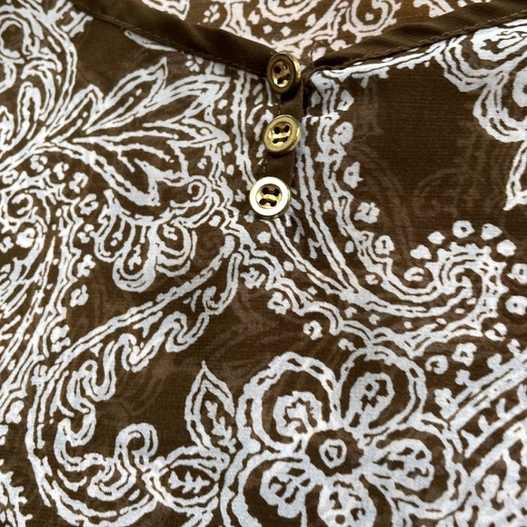 Talbots polyester sheer top, small/medium. Teal and brown floral. - Picture 3 of 6